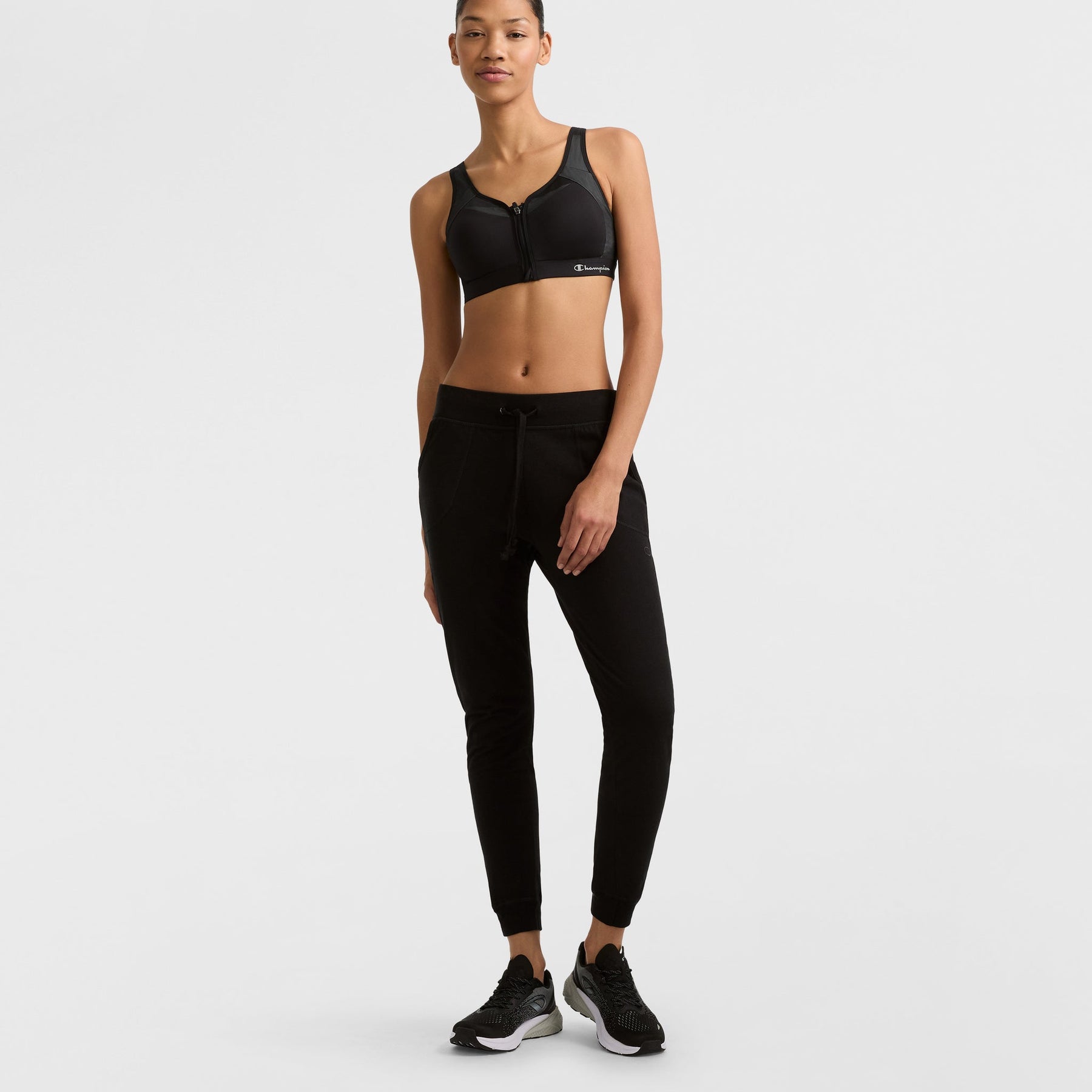 Motion Control Zip Sports Bra, Wirefree, Script Logo