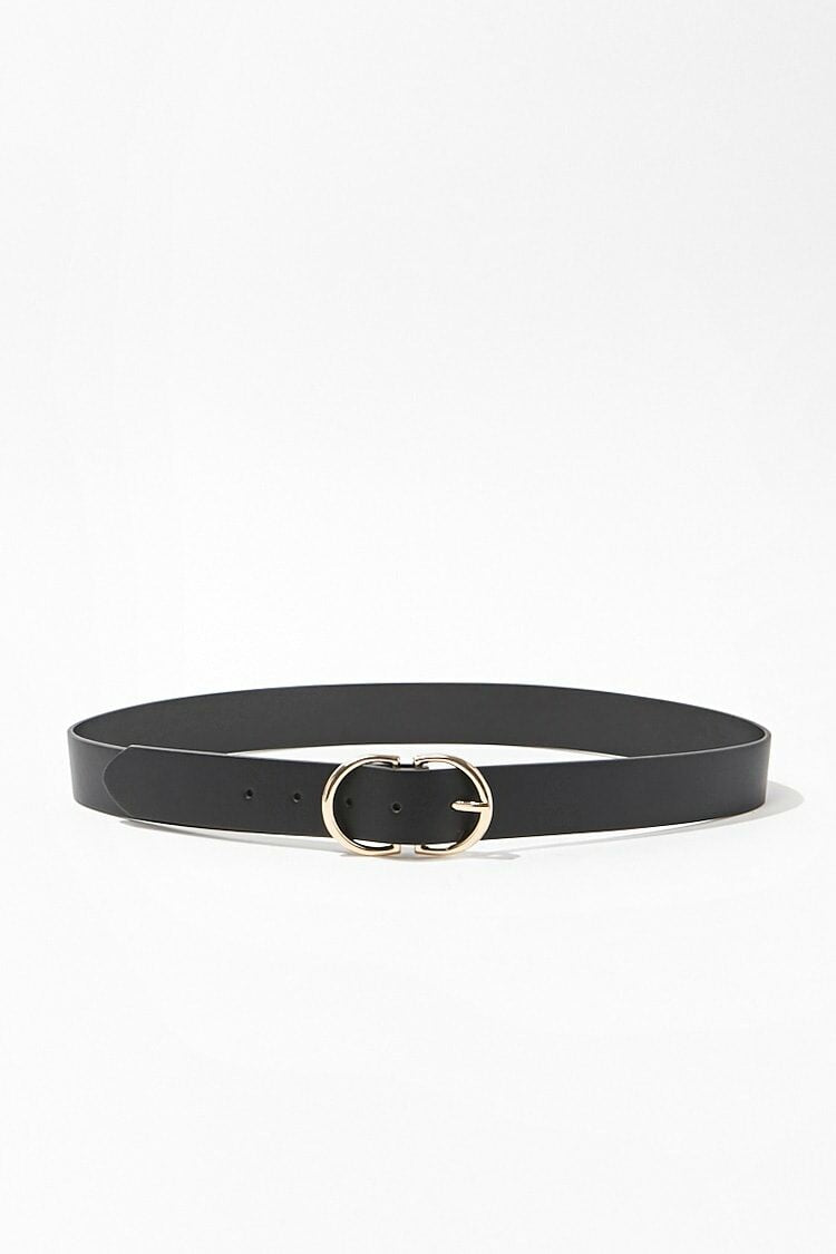 Forever 21 Women's Faux Leather/Pleather D-Ring Belt Black/Gold