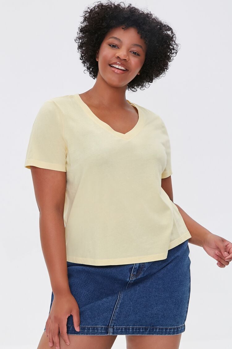 Forever 21 Plus Women's Basic Organically Grown Cotton T-Shirt Yellow