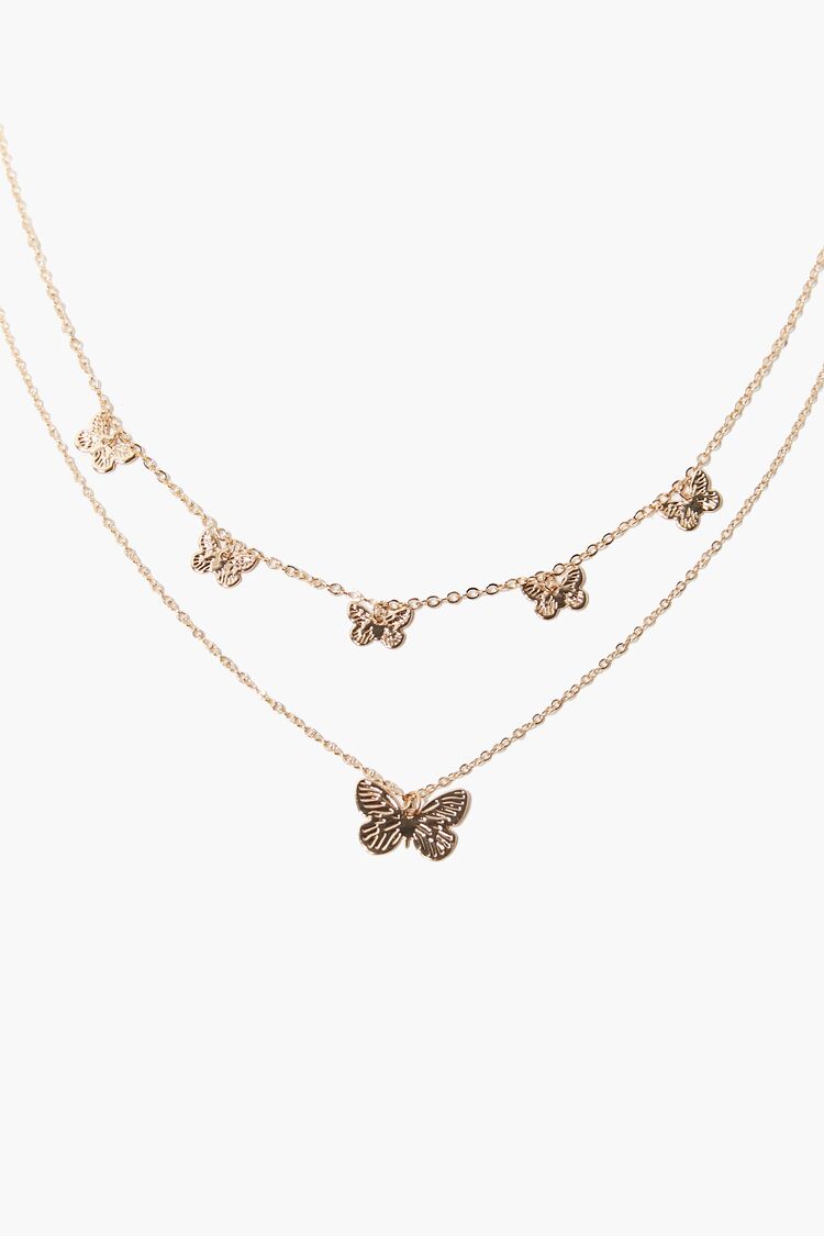 Forever 21 Women's Butterfly Charm Layered Necklace Gold