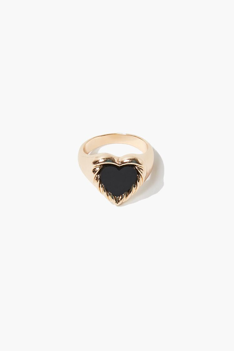 Forever 21 Women's Opaque Heart Cocktail Ring Gold/Black