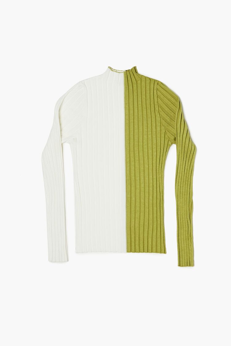 Forever 21 Knit Girls Colorblock Sweater (Kids) Cream/Herbal Green