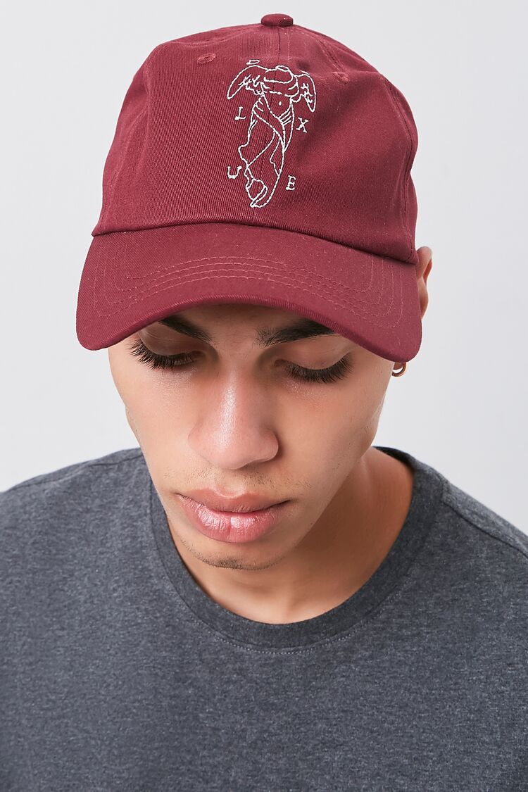 Forever 21 Men's Embroidered Deluxe Graphic Cap Burgundy/White