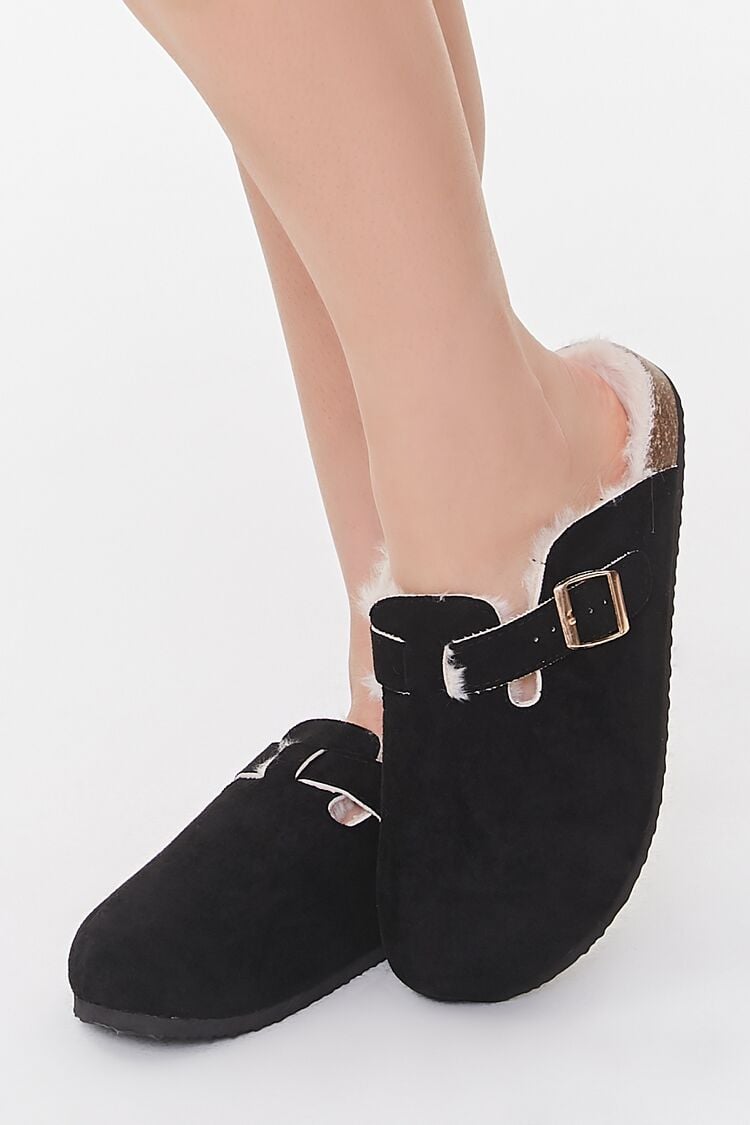 Forever 21 Women's Faux Suede Buckled Mules Black