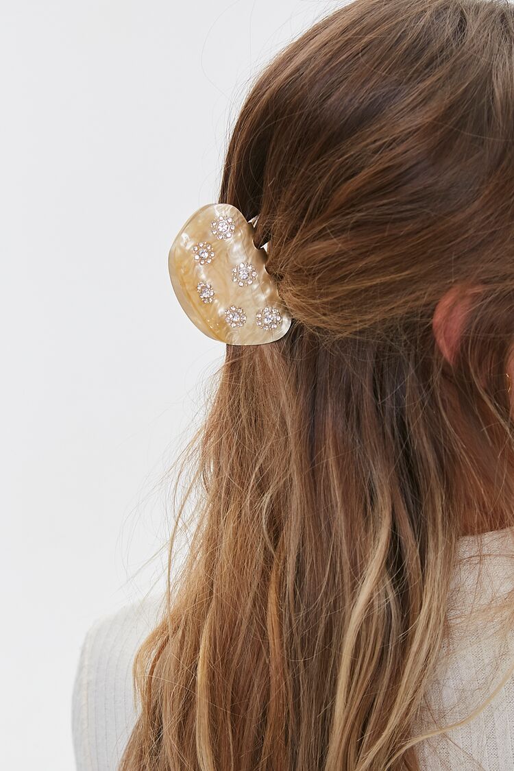 Forever 21 Women's Floral Rhinestone Hair Claw Clip Champagne