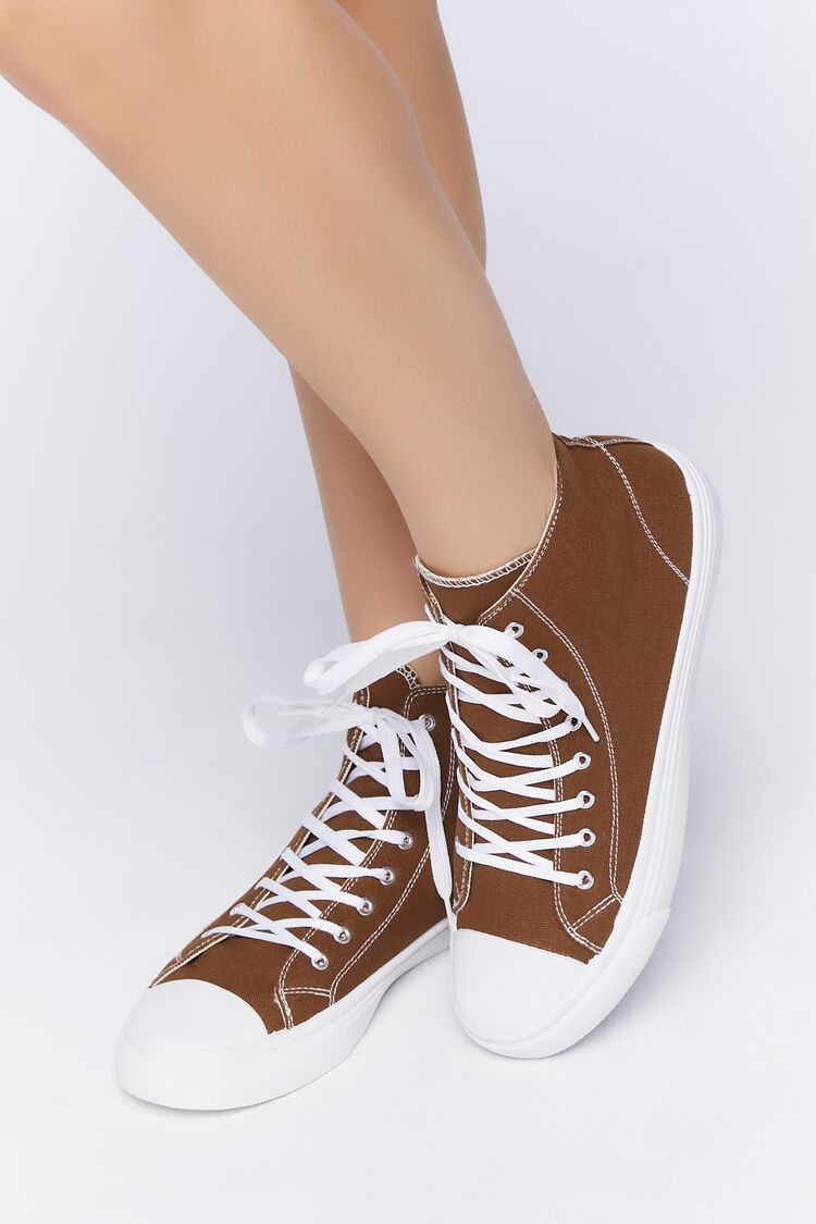 Forever 21 Women's Lace-Up High-Top Sneakers Brown