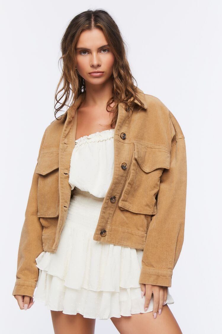 Forever 21 Women's Corduroy Button-Front Jacket Toast