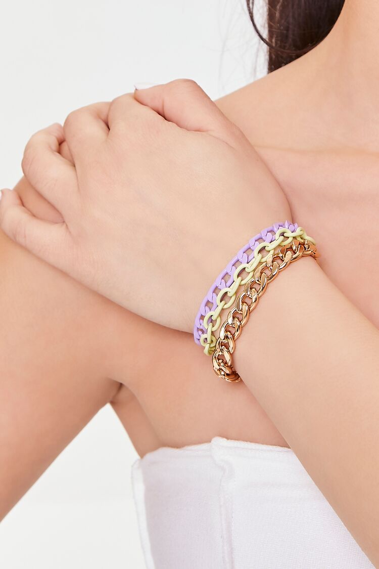 Forever 21 Women's Chunky Chain Bracelet Set Gold/Multi