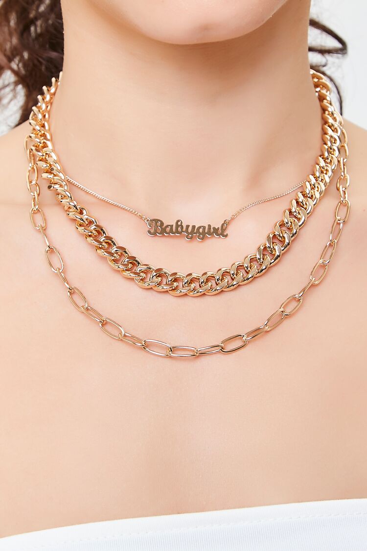Forever 21 Women's Babygirl Layered Chain Necklace Gold