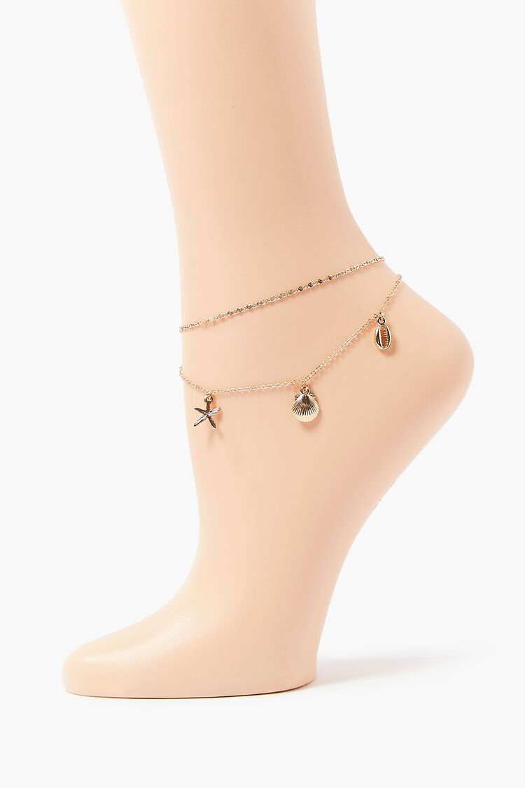 Forever 21 Women's Seashell Charm Layered Anklet Gold