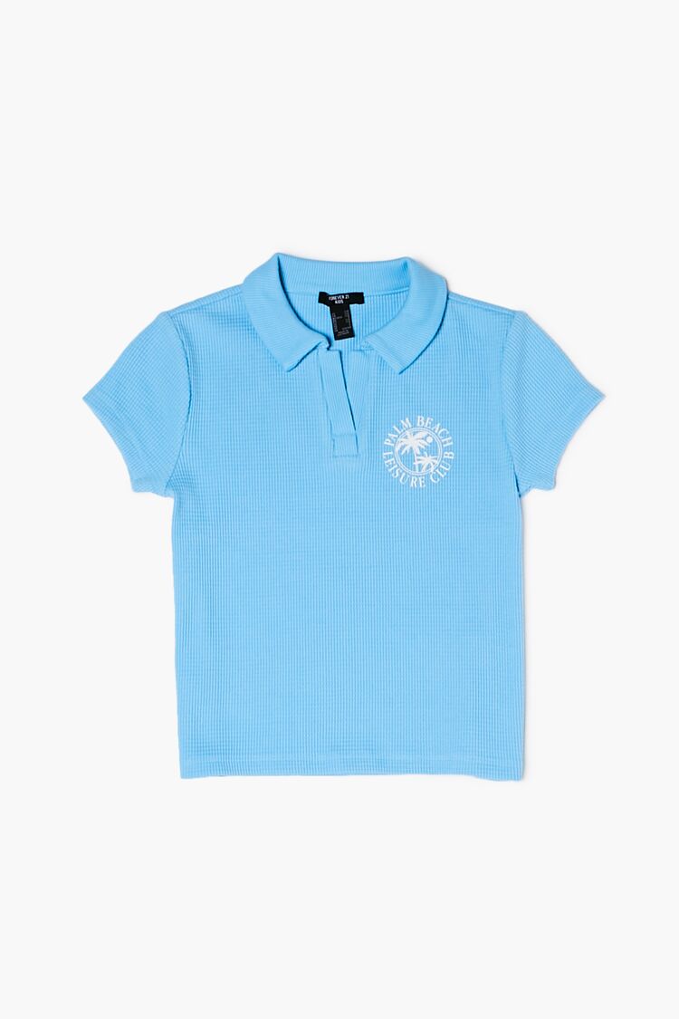 Forever 21 Girls Palm Beach Graphic Polo Shirt (Kids) Blue/White