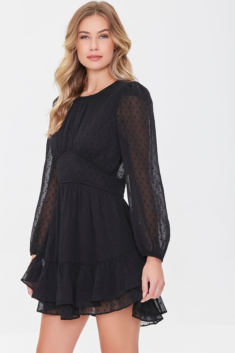 Forever 21 Women's Clip Dot Cutout Mini Spring/Summer Dress Black