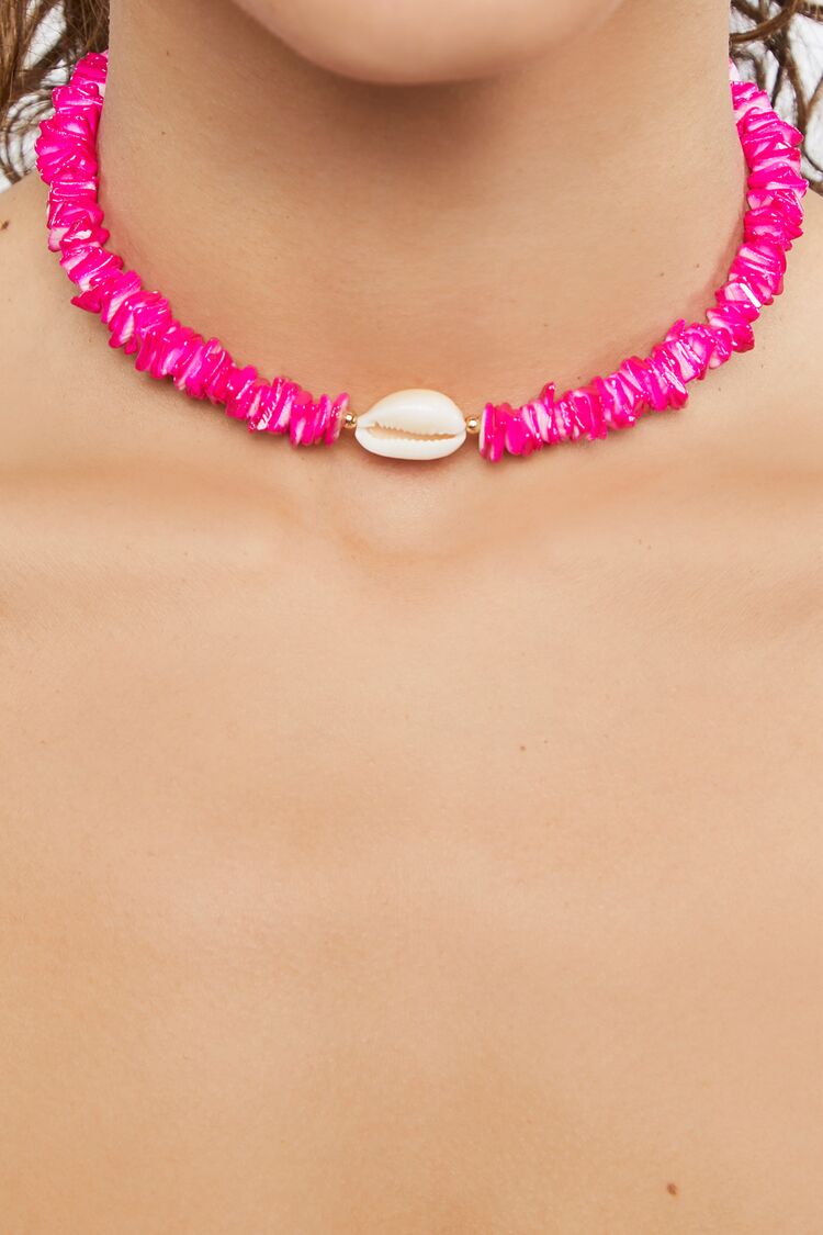 Forever 21 Women's Puka Shell Choker Necklace Pink