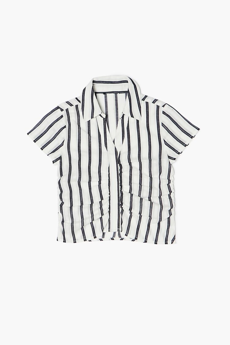 Forever 21 Girls Ruched Striped Shirt (Kids) Cream/Blue