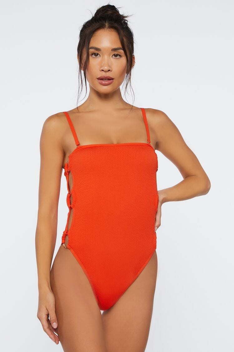 Forever 21 Women's O-Ring One-Piece Swimsuit Tomato