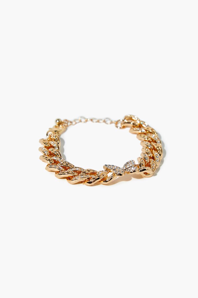 Forever 21 Women's Rhinestone Butterfly Chain Bracelet Gold/Clear