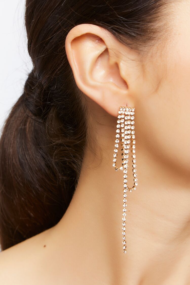 Forever 21 Women's Rhinestone Drop Earrings Clear/Gold