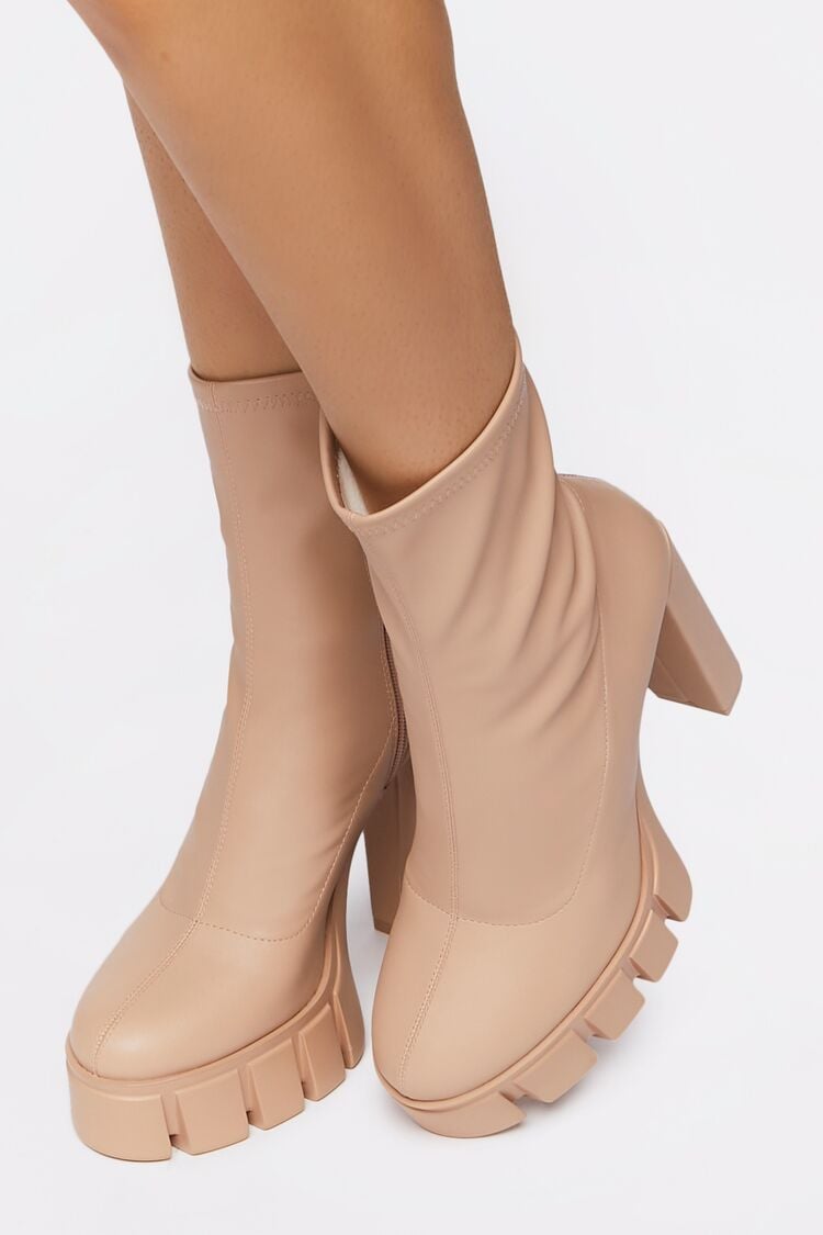 Forever 21 Women's Platform Lug-Sole Ankle Boots Nude