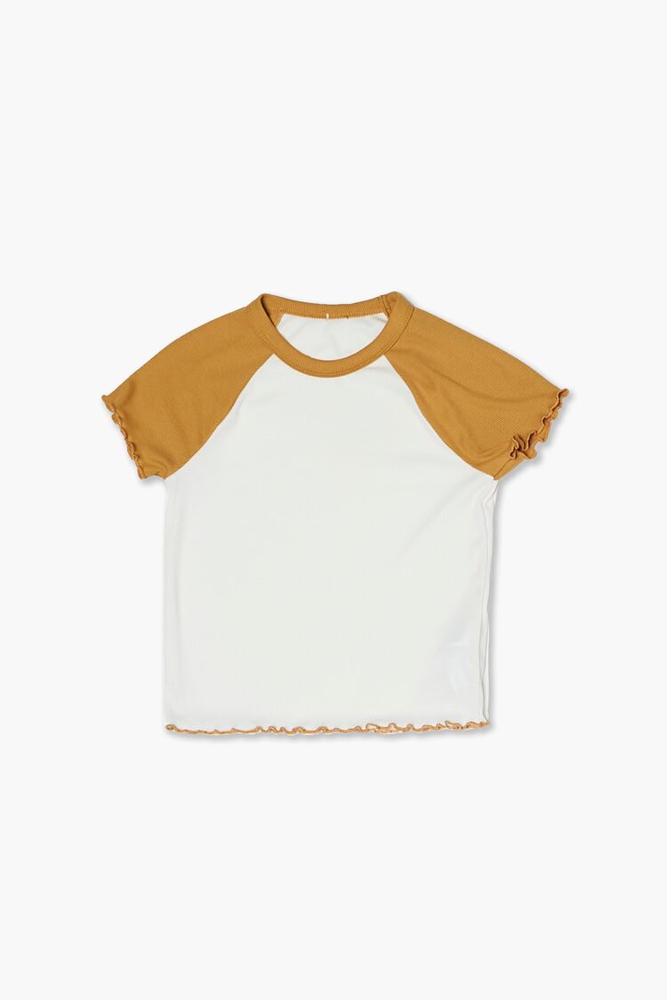 Forever 21 Girls Lettuce-Edge Raglan T-Shirt (Kids) Cream/Gold