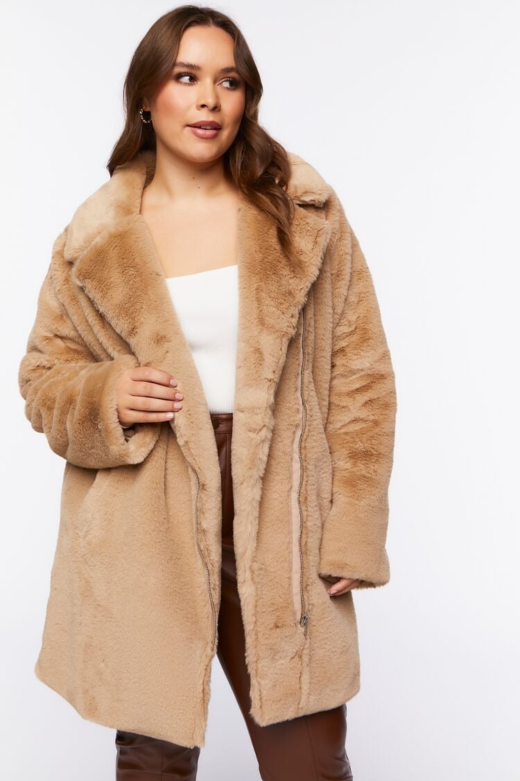 Forever 21 Plus Women's Faux Fur Coat Tan
