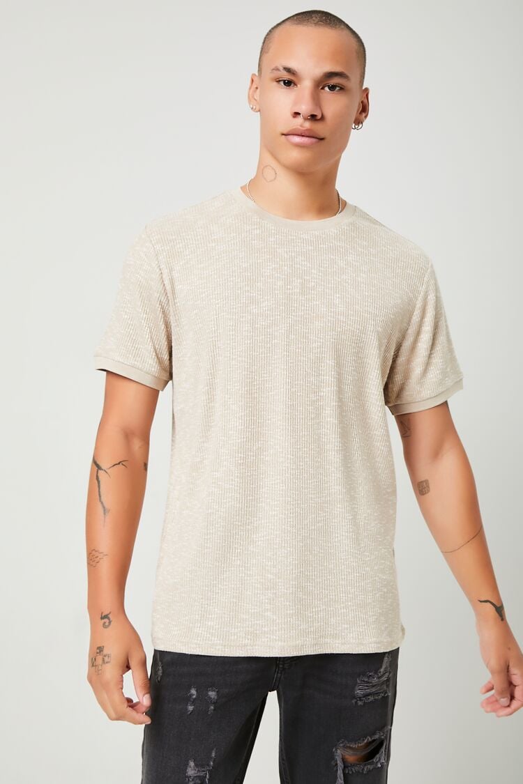 Forever 21 Men's Ribbed Textured Melange T-Shirt Taupe