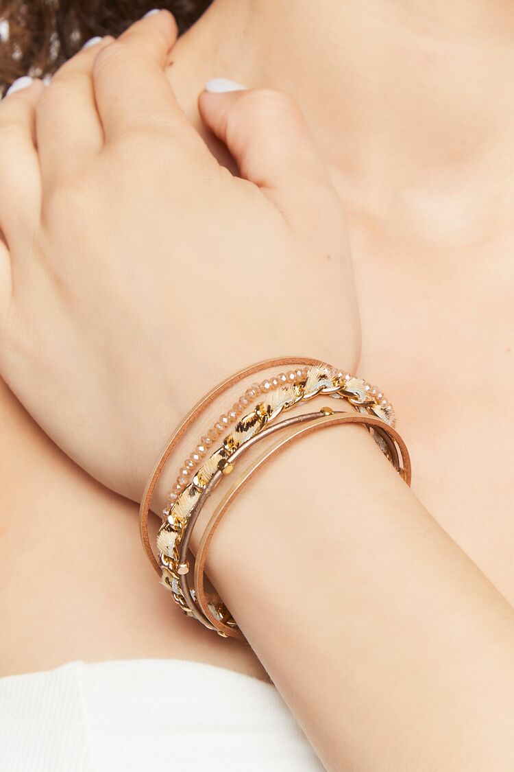 Forever 21 Women's Layered Chain Bracelet Gold/Tan