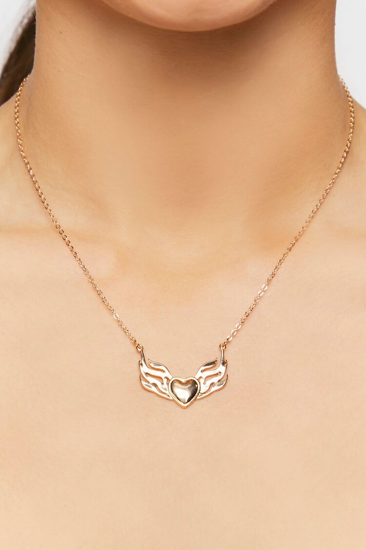 Forever 21 Women's Winged Heart Pendant Necklace Gold