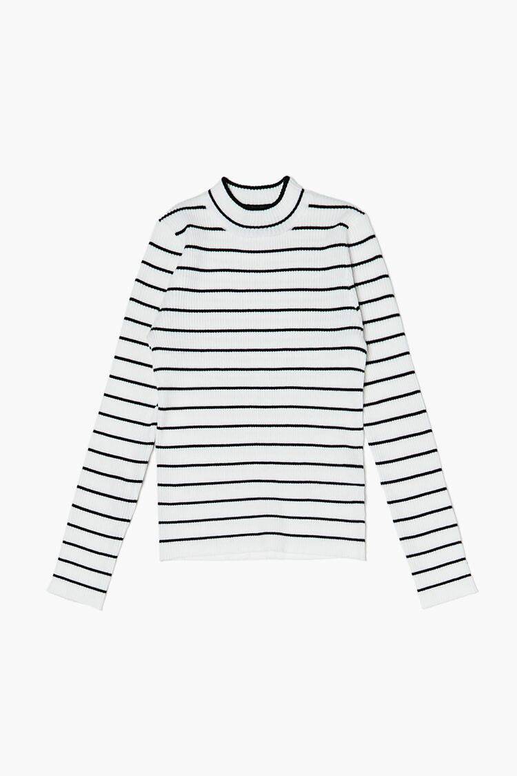 Forever 21 Knit Girls Striped Sweater (Kids) Cream/Black