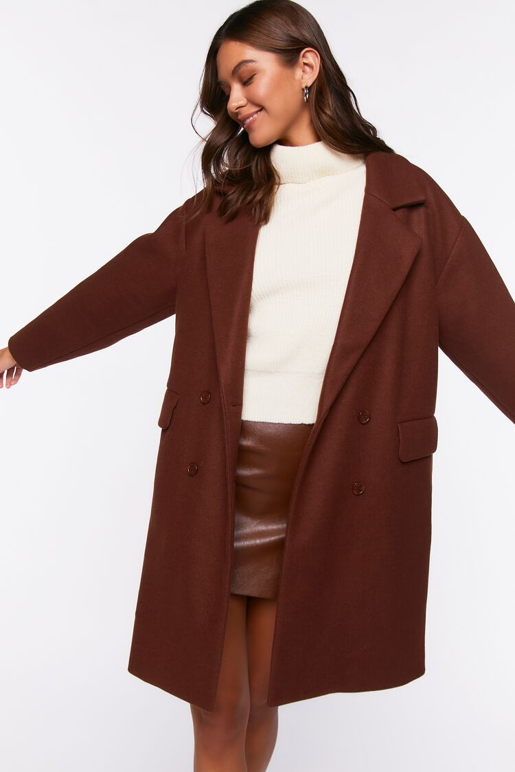 Forever 21 Women's Double-Breasted Duster Coat Brown
