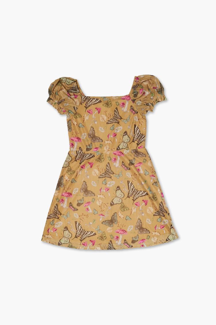 Forever 21 Girls Butterfly Print Dress (Kids) Yellow/Multi