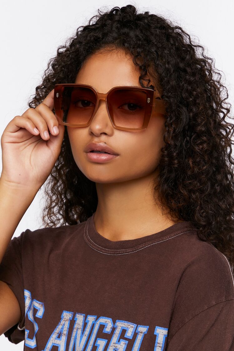 Forever 21 Women's Tinted Square Sunglasses Peach /Brown