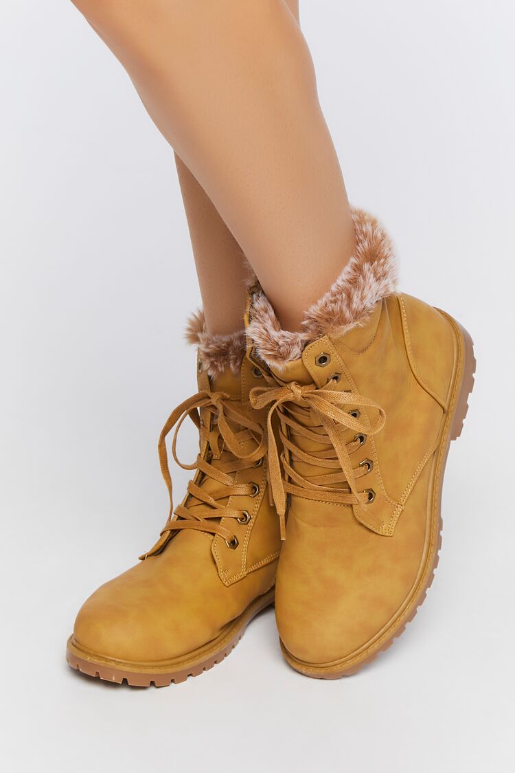 Forever 21 Women's Faux Fur-Lined Ankle Booties Camel