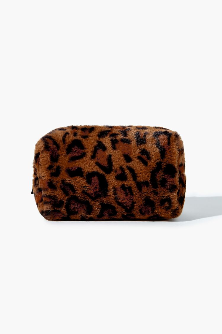 Forever 21 Women's Faux Leopard Fur Makeup Bag Brown/Multi