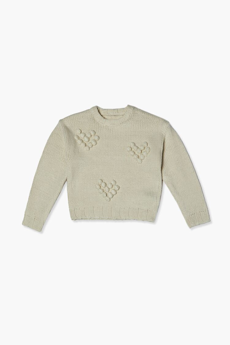 Forever 21 Girls Heart Ball-Knit Sweater (Kids) Cream