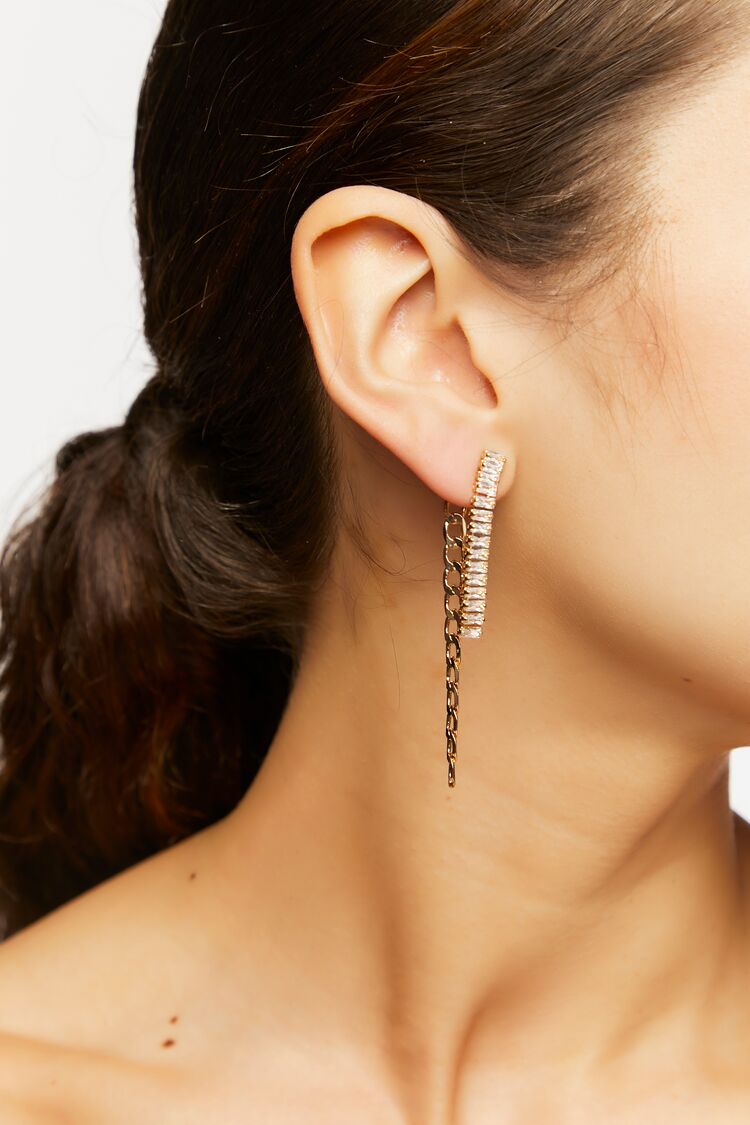Forever 21 Women's CZ Chain Drop Earrings Gold