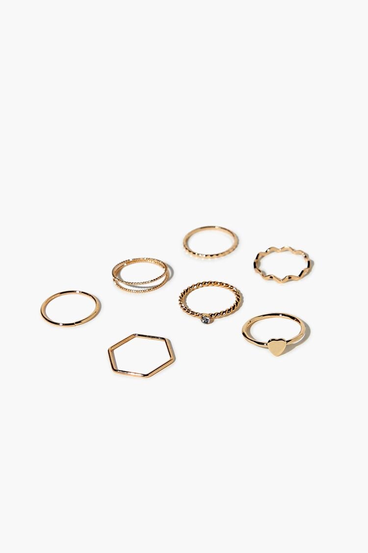 Forever 21 Women's Assorted Faux Gem Ring Set Gold