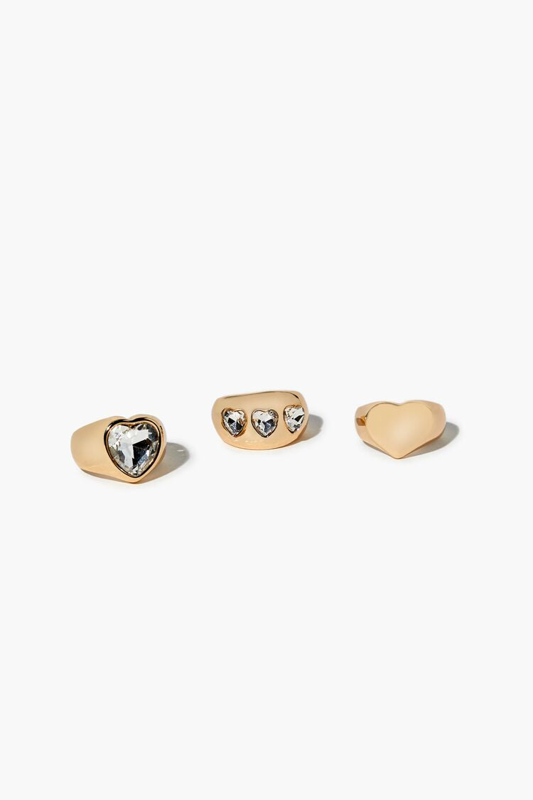Forever 21 Women's Heart Faux Gem Ring Set Gold/Clear