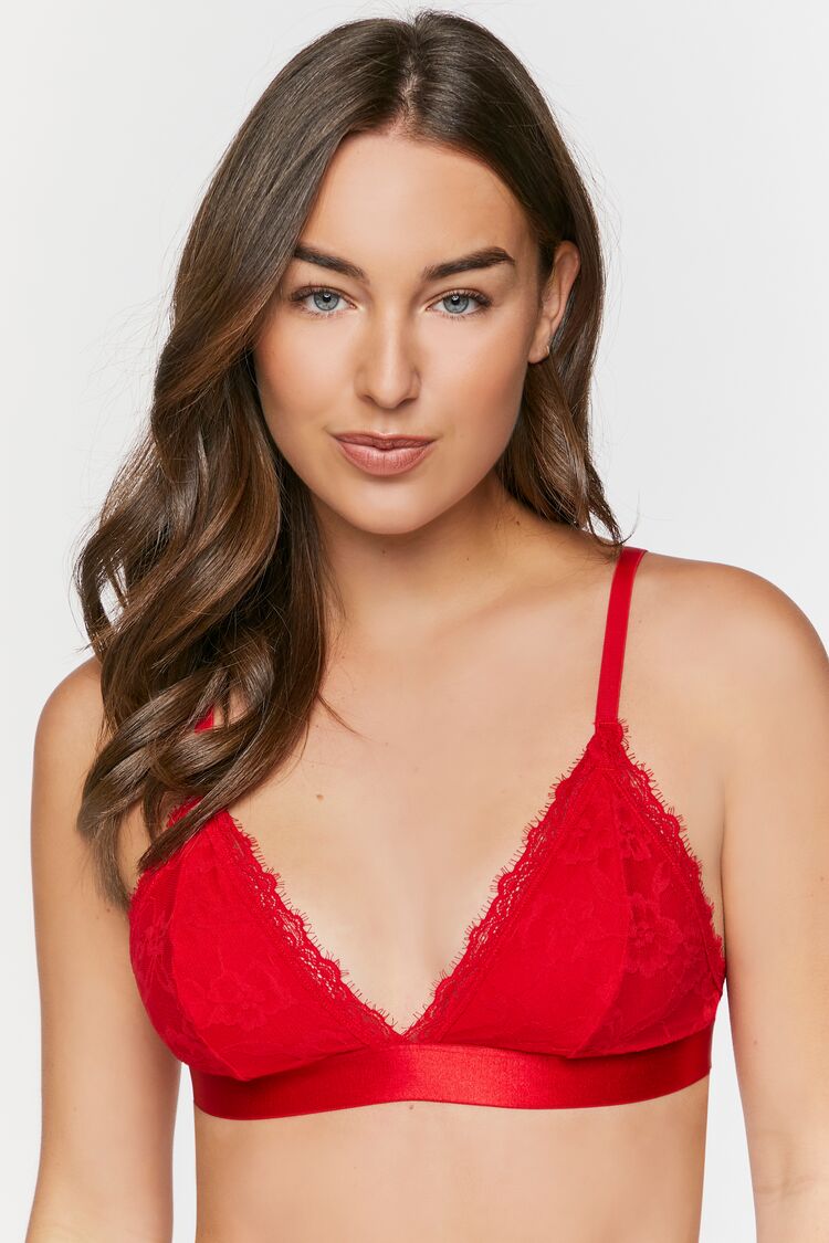 Forever 21 Women's Plunging Lace Bralette Tomato