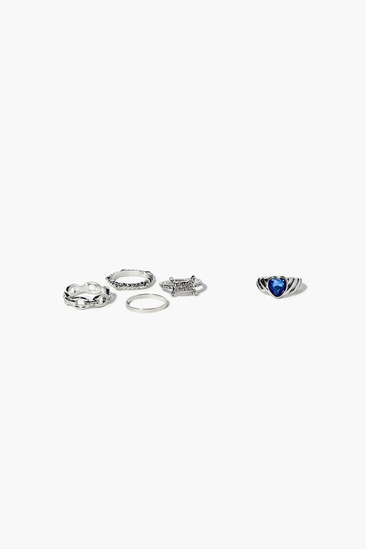 Forever 21 Women's Assorted High-Polish Ring Set Silver/Blue