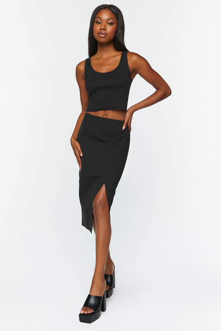 Forever 21 Women's Wrap Midi Skirt Black