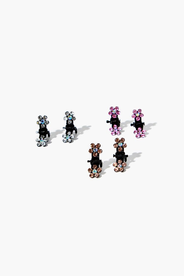 Forever 21 Women's Floral Rhinestone Mini Claw Clip Set Pink/Multi