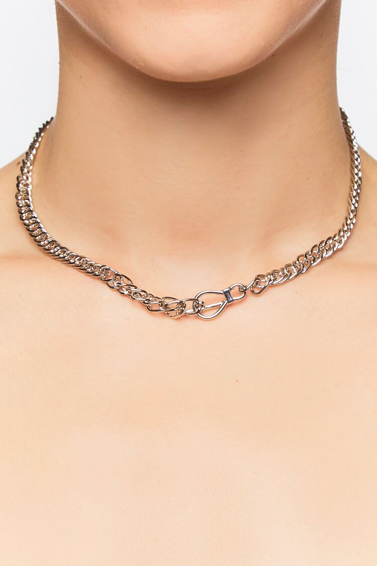 Forever 21 Women's Curb Chain Clasp Necklace Silver