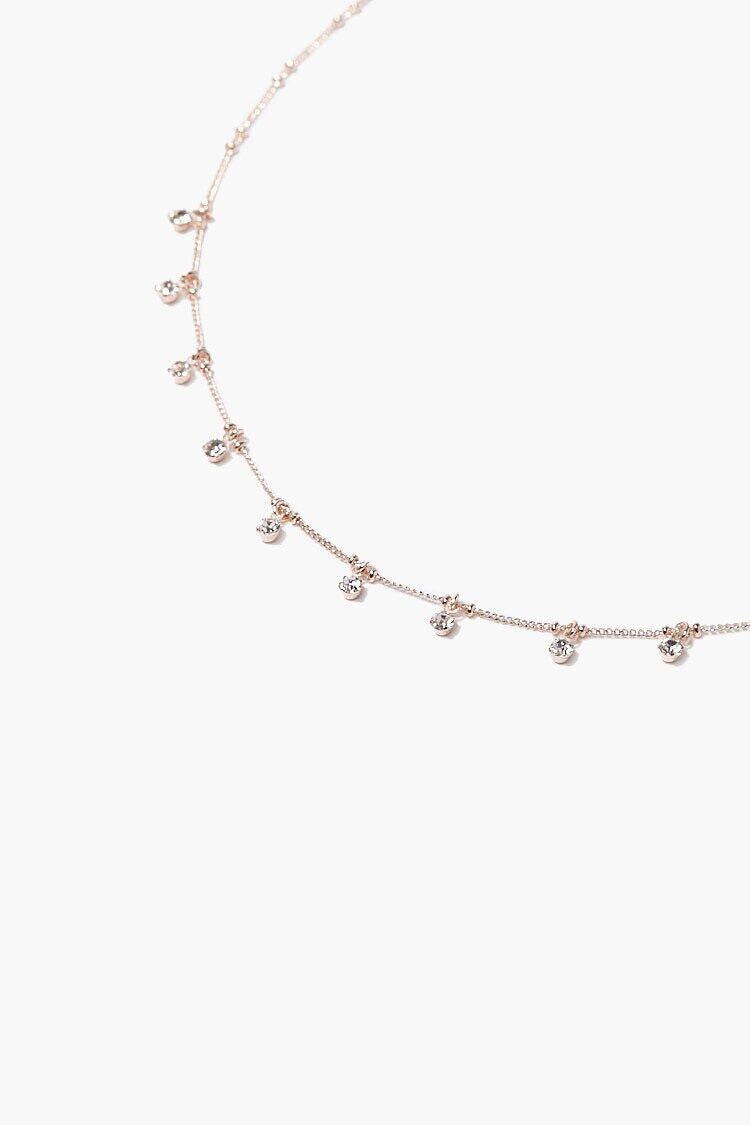 Forever 21 Women's Rhinestone Charm Necklace Rose Gold