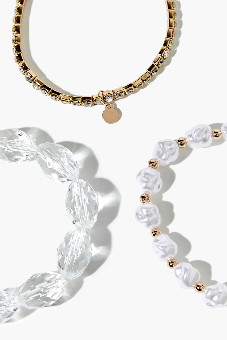 Forever 21 Women's Faux Pearl Beaded Bracelet Set Gold/Clear