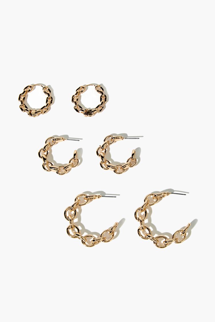 Forever 21 Women's Curb Chain Hoop Earring Set Gold