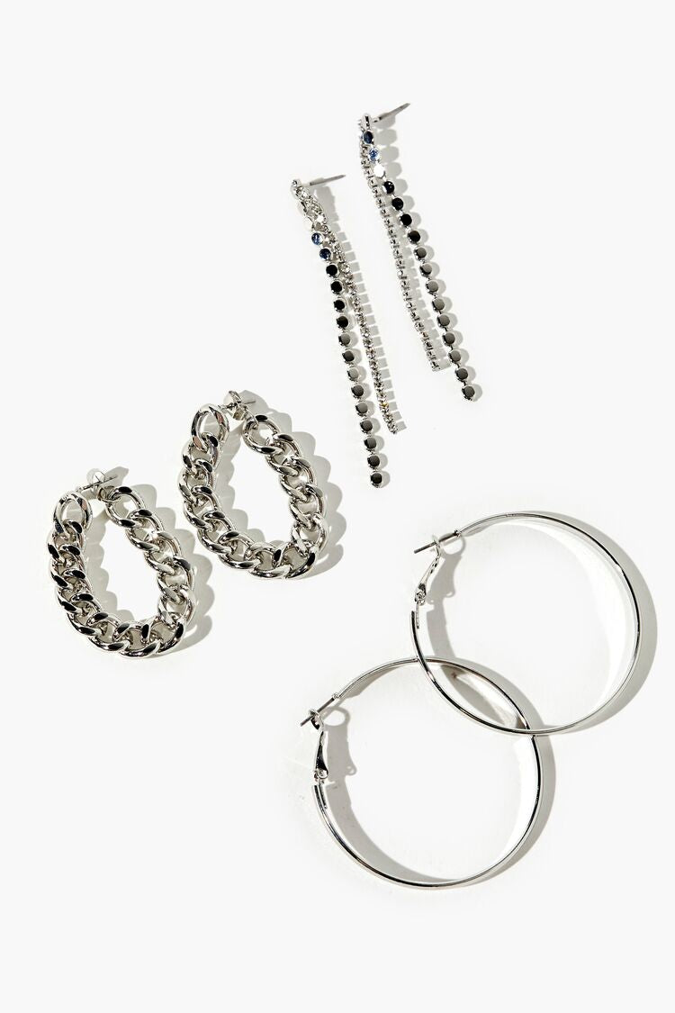 Forever 21 Women's Chain & Hoop Earring Set Silver