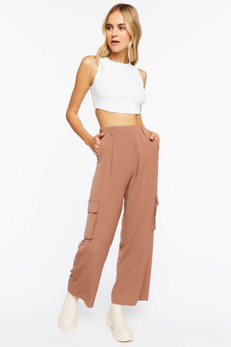 Forever 21 Women's Crepe Wide-Leg Pants Taupe