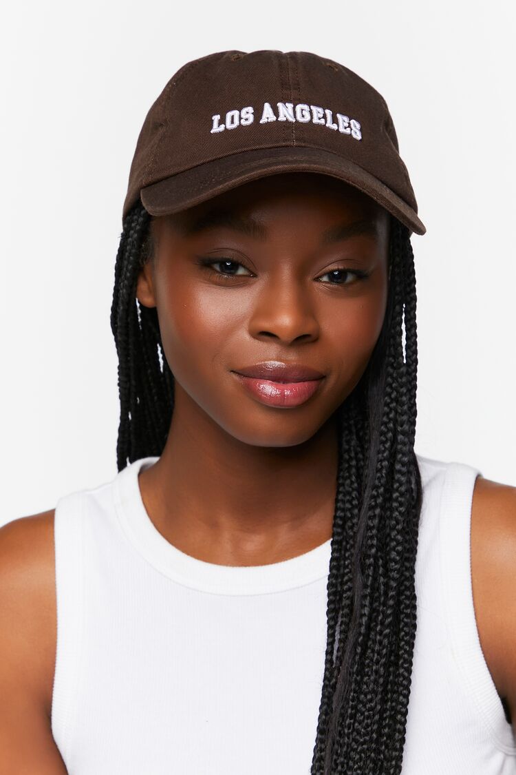 Forever 21 Women's Embroidered Los Angeles Baseball Cap Brown/White