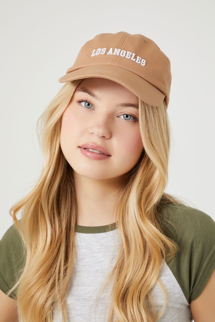 Forever 21 Women's Embroidered Los Angeles Baseball Cap Tan/White