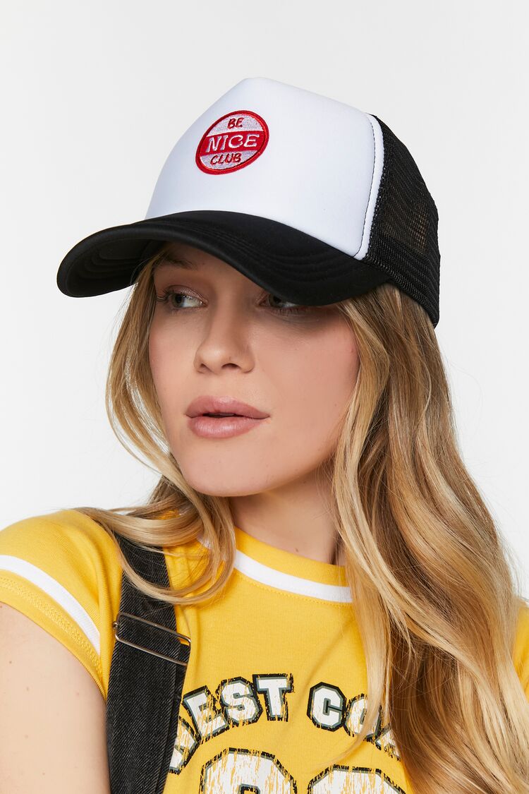 Forever 21 Women's Be Nice Club Graphic Trucker Hat Black/Red